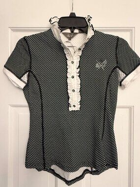 NEW! Goode Rider Couture Show Shirt - Black Polka Dot -